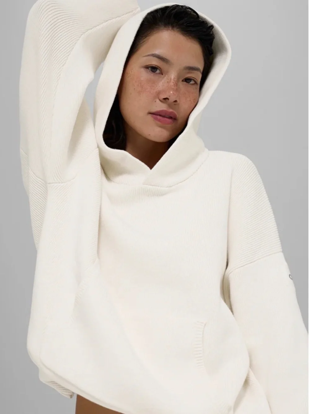 Alo Yoga Scholar Hooded Sweater | Ivory | Large